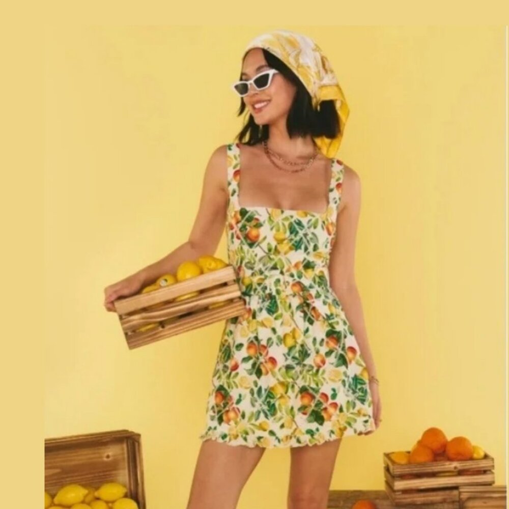 Show Me Your Mumu Orange Green Yellow Georgia Peach Mini Dress Sz S